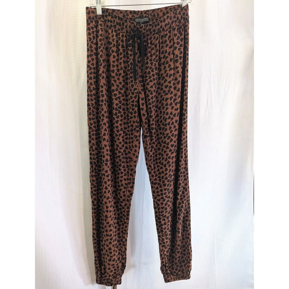 P.J. Salvage Cheetah Jogger Pants Rayon Elastic Waist Drawstring Animal (E12)
